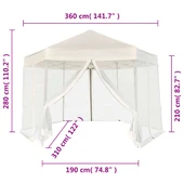 Шестоъгълна pop-up шатра 3,6 м кремавобяла — полиестер с PA — 6 мрежи - Thumbnail 12