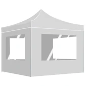 Парти шатра 3 x 3 м бяла — оксфорд плат с PVC — със стени — алуминий - Thumbnail 1