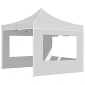 Парти шатра 3 x 3 м бяла — оксфорд плат с PVC — със стени — алуминий - Thumbnail 3