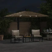 Градински чадър 2.5 x 2.5 м кафяв — слама — с LED — стоманена рамка - Thumbnail 3