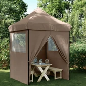 Pop-up парти шатра 2 x 2 м кафява — оксфорд с PVC — 4 стени — стомана - Thumbnail 1