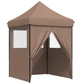 Pop-up парти шатра 2 x 2 м кафява — оксфорд с PVC — 4 стени — стомана - Thumbnail 8