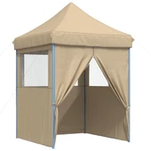 Pop-up парти шатра 2 x 2 м бежова — оксфорд с PVC — 4 стени — стомана - Thumbnail 7