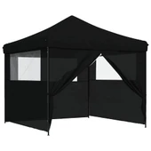 Pop-up парти шатра 2,9 x 2,9 м черна — оксфорд с PVC — 4 стени — стомана - Thumbnail 7